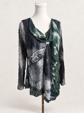 Whimsigoth Patchwork Lace Asymmetrical Tunic Top L